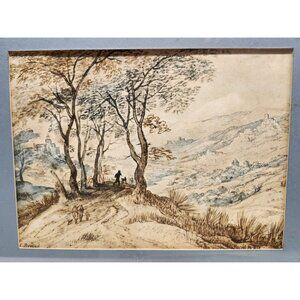 Pieter Bruegel Art Framed 16.5x12.5" Vintage Landscape Etching Print